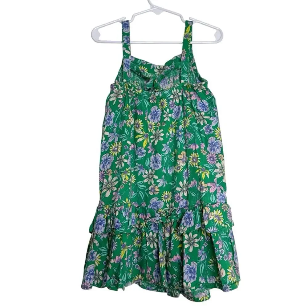 Old Navy Floral Print Knee Length Dress Sleeveless Cotton Blend Ruffled Green 4T